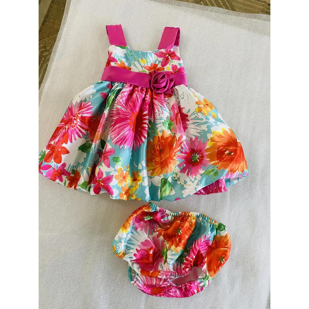 Jessica Ann Infant Floral Dress with Matching Bloomers Size 12M